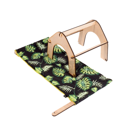 Namiot z tekstylnym pokrowcem w liście na czarnym tle dla małych zwierząt domowych