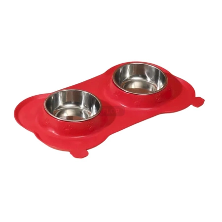 Podwójna miska z antypoślizgową podstawką dla jeża afrykańskiego 2×250 ml (stal nierdzewna + silikon)