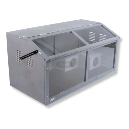 Szare terrarium dla jeży, tenreków i małych zwierząt z elementami wyposażenia