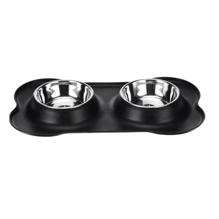 Podwójna miska z antypoślizgową podstawką dla jeża afrykańskiego 2×250 ml (stal nierdzewna + silikon)