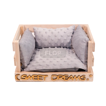 Ażurowe legowisko z wodoodporną poduchą z szarego polaru minki i mini podusiami dla jeża