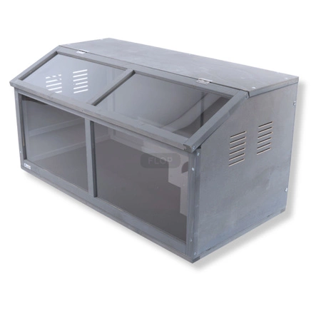 Szare terrarium dla jeży, tenreków i małych zwierząt z elementami wyposażenia