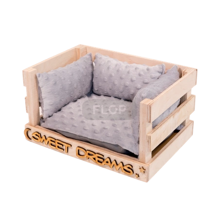 Ażurowe legowisko z wodoodporną poduchą z szarego polaru minki i mini podusiami dla jeża